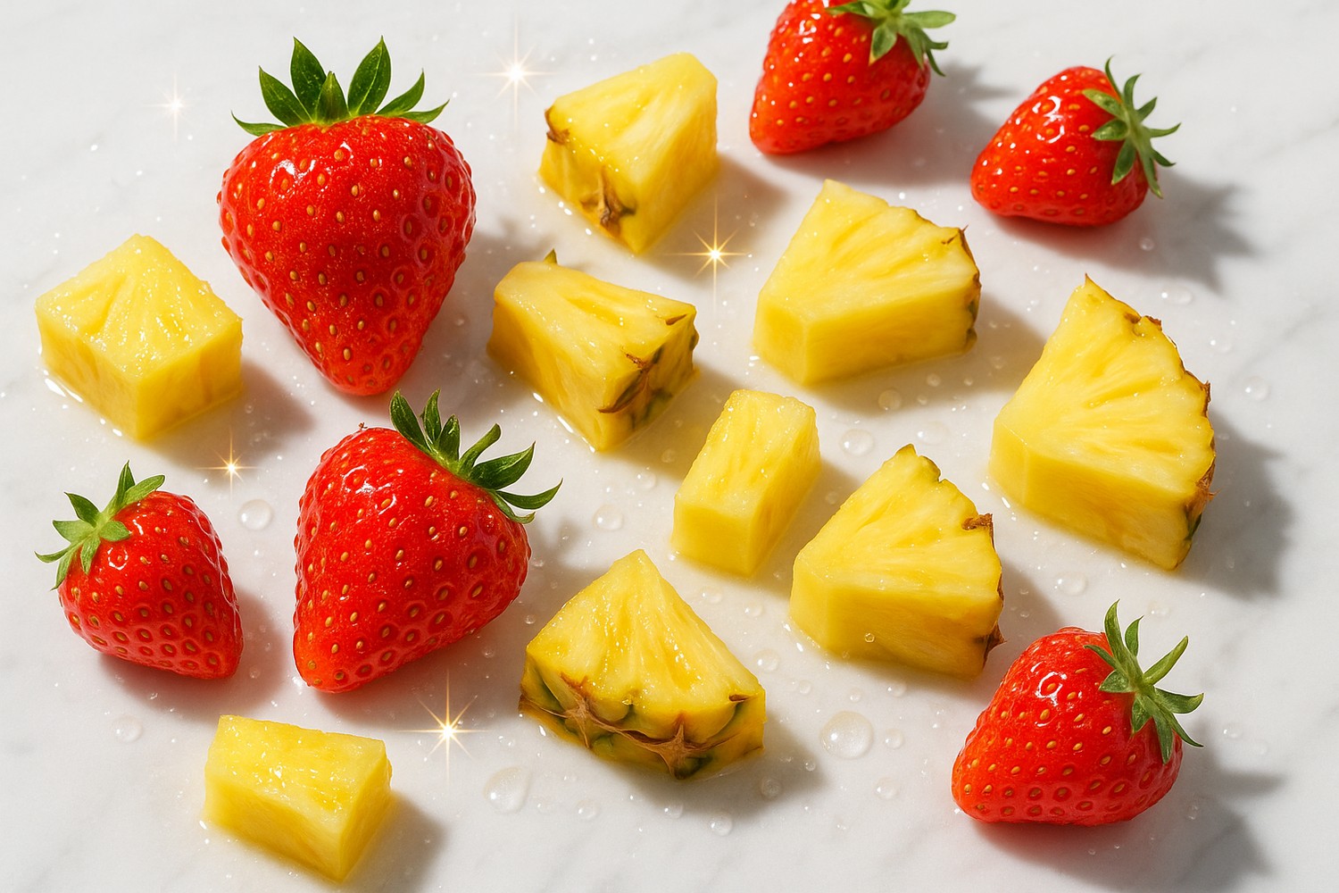 Give me ingredient photo based on this story - A playful and modern fragrance that sparkles with aldehydic brightness, sweet strawberry, and juicy pineapple