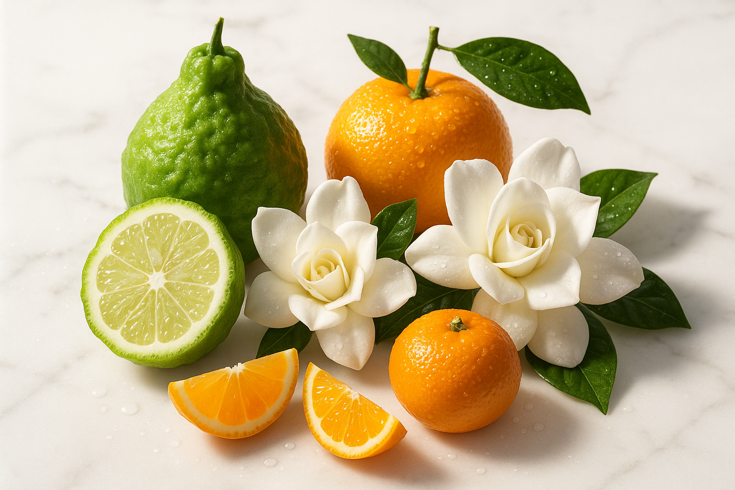 Give ingredient image for this story - The sparkling notes of bergamot and mandarin orange blend with floral hints of gardenia