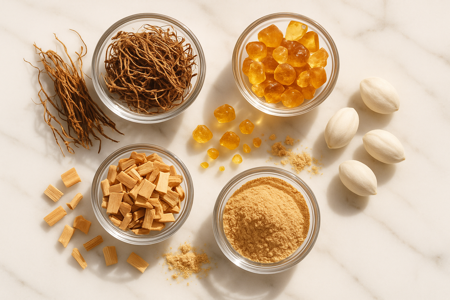 Give me ingredient photo based on this story - The base grounds the composition with smooth vetiver, creamy sandalwood, rich amber, and soft musk, leaving a refreshing and long-lasting impression ideal for everyday freshness on the go.